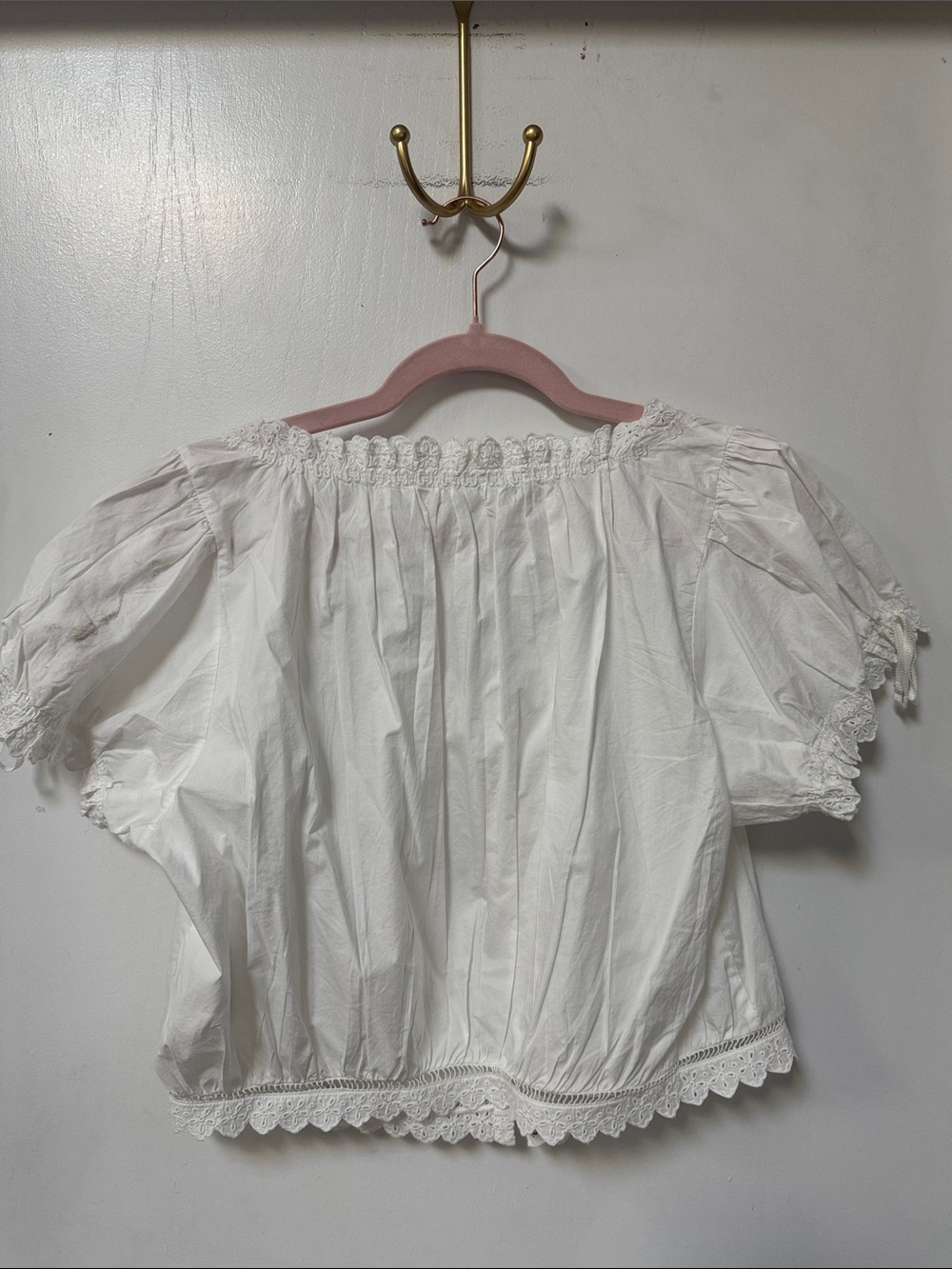 Doen Nera Salt White Embroidered Eyelet Tie-Front Cropped Blouse Large - Picture 7 of 8
